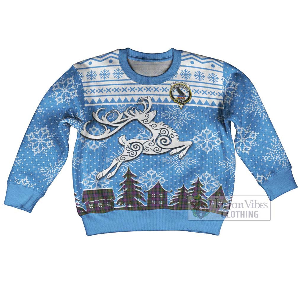 Tartan Vibes Clothing MacDonell (McDonell) Clan Christmas Kid Ugly Sweater with Tartan and Celtic Raindeer Style