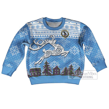 MacDonell (McDonell) Clan Christmas Kid Ugly Sweater with Tartan and Celtic Reindeer Style