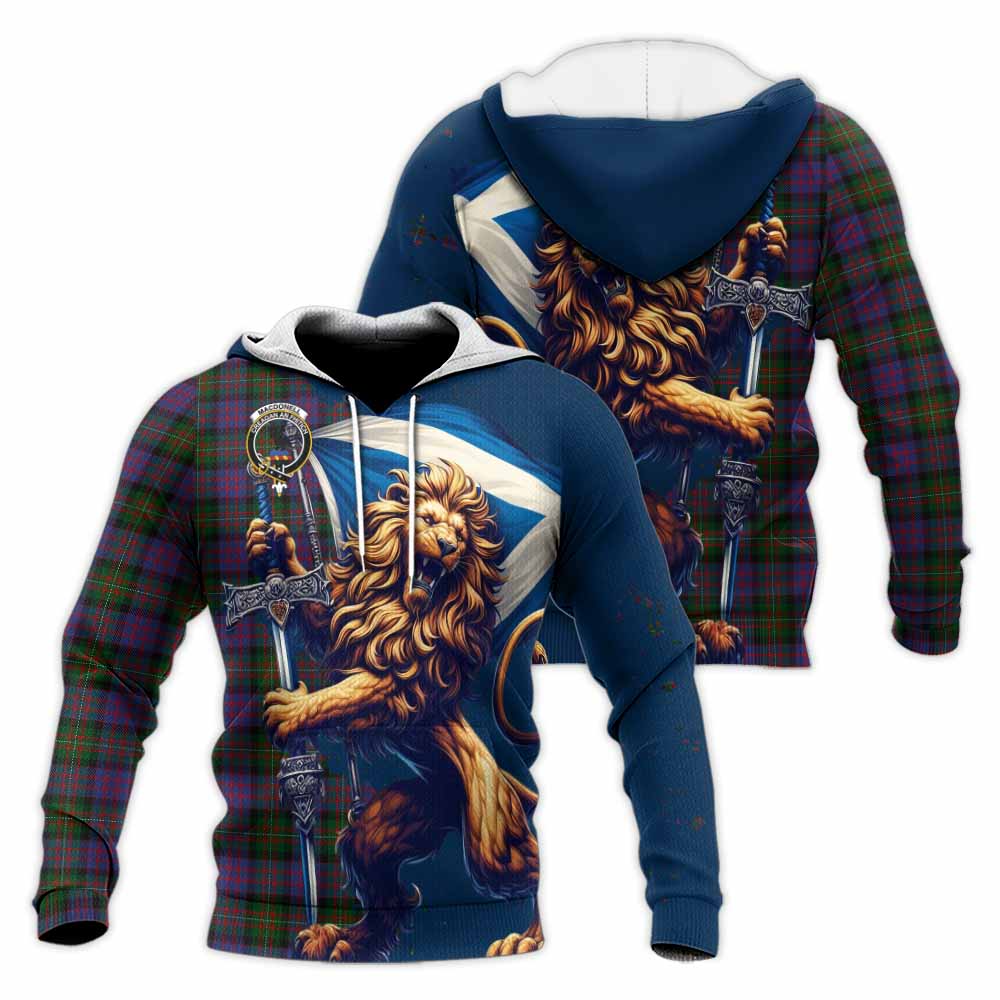 Tartan Vibes Clothing MacDonell (McDonell) Tartan Family Crest Knitted Hoodie with Scottish Majestic Lion