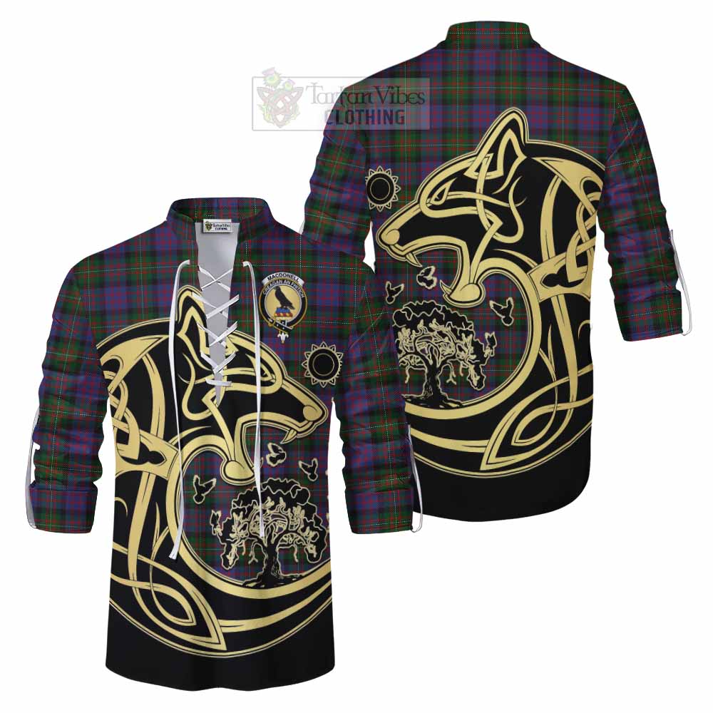 Tartan Vibes Clothing MacDonell (McDonell) Tartan Ghillie Kilt Shirt with Family Crest Celtic Wolf Style