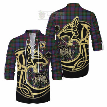 MacDonell (McDonell) Tartan Ghillie Kilt Shirt with Family Crest Celtic Wolf Style