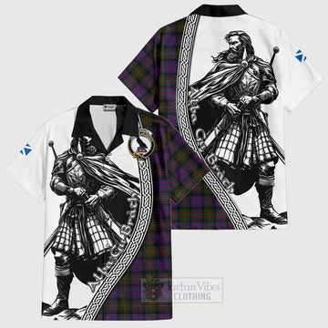 MacDonell (McDonell) Tartan Clan Crest Short Sleeve Button Shirt with Highlander Warrior Celtic Style