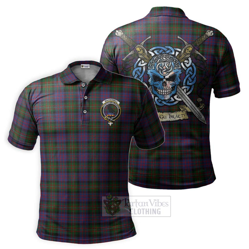 Tartan Vibes Clothing MacDonell (McDonell) Tartan Polo Shirt with Family Crest Celtic Skull Style