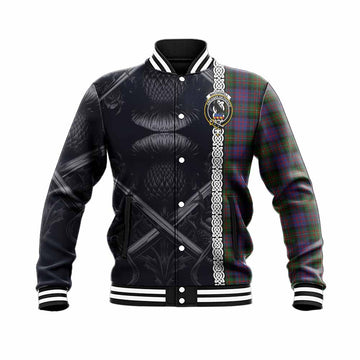MacDonell (McDonell) Tartan Baseball Jacket with Family Crest Cross Sword Thistle Celtic Vibes Unisex - Tartan Vibes Clothing