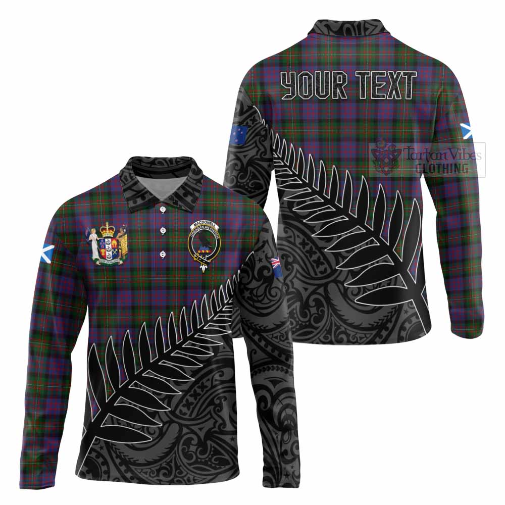 Tartan Vibes Clothing MacDonell (McDonell) Crest Tartan Long Sleeve Polo Shirt with New Zealand Silver Fern Half Style