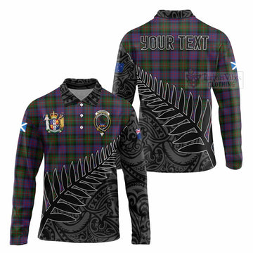 MacDonell (McDonell) Crest Tartan Long Sleeve Polo Shirt with New Zealand Silver Fern Half Style