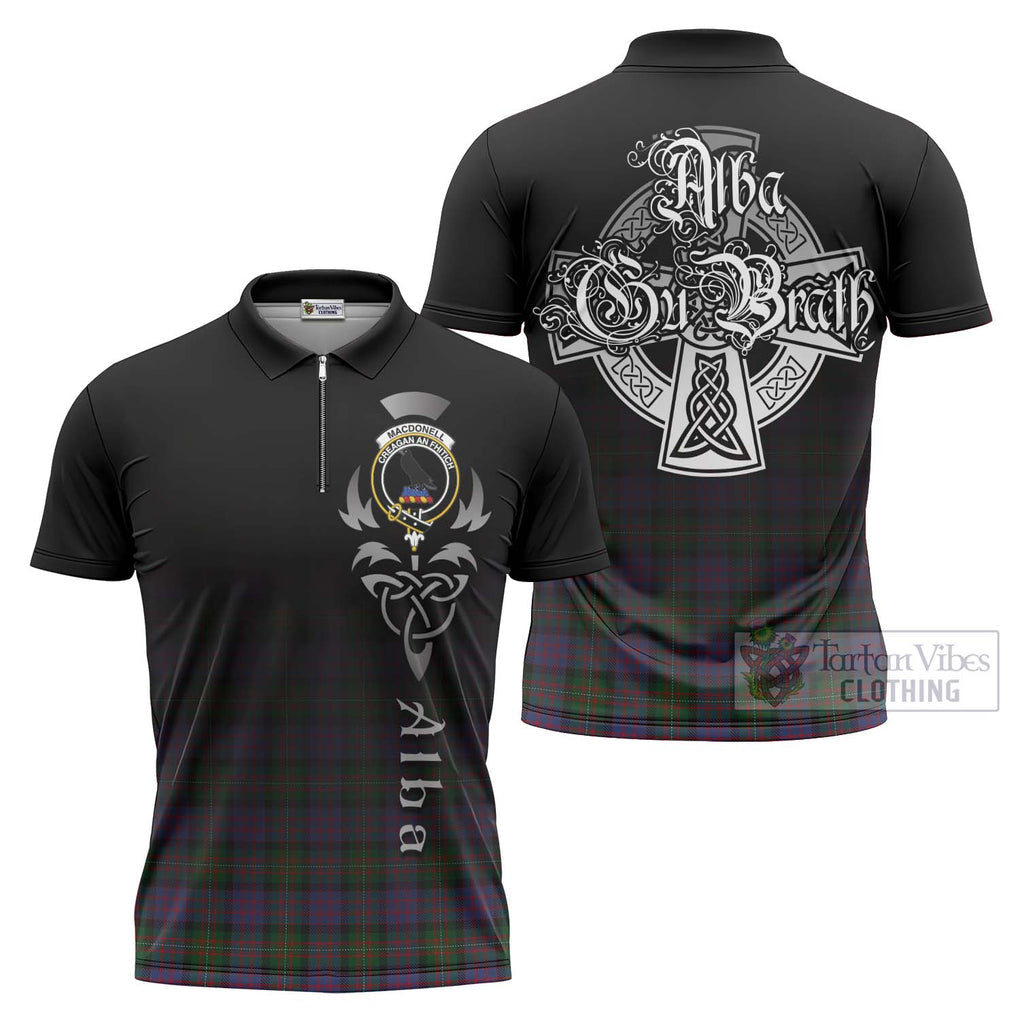 Tartan Vibes Clothing MacDonell (McDonell) Tartan Zipper Polo Shirt Featuring Alba Gu Brath Family Crest Celtic Inspired