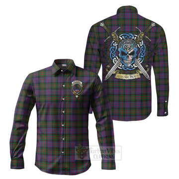 MacDonell (McDonell) Tartan Long Sleeve Button Shirt with Family Crest Celtic Skull Style