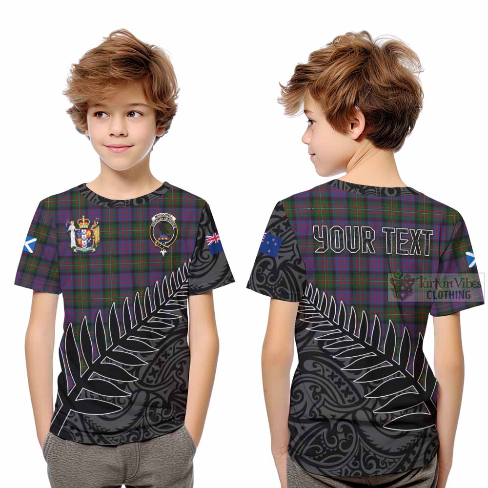 Tartan Vibes Clothing MacDonell (McDonell) Crest Tartan Kid T-Shirt with New Zealand Silver Fern Half Style