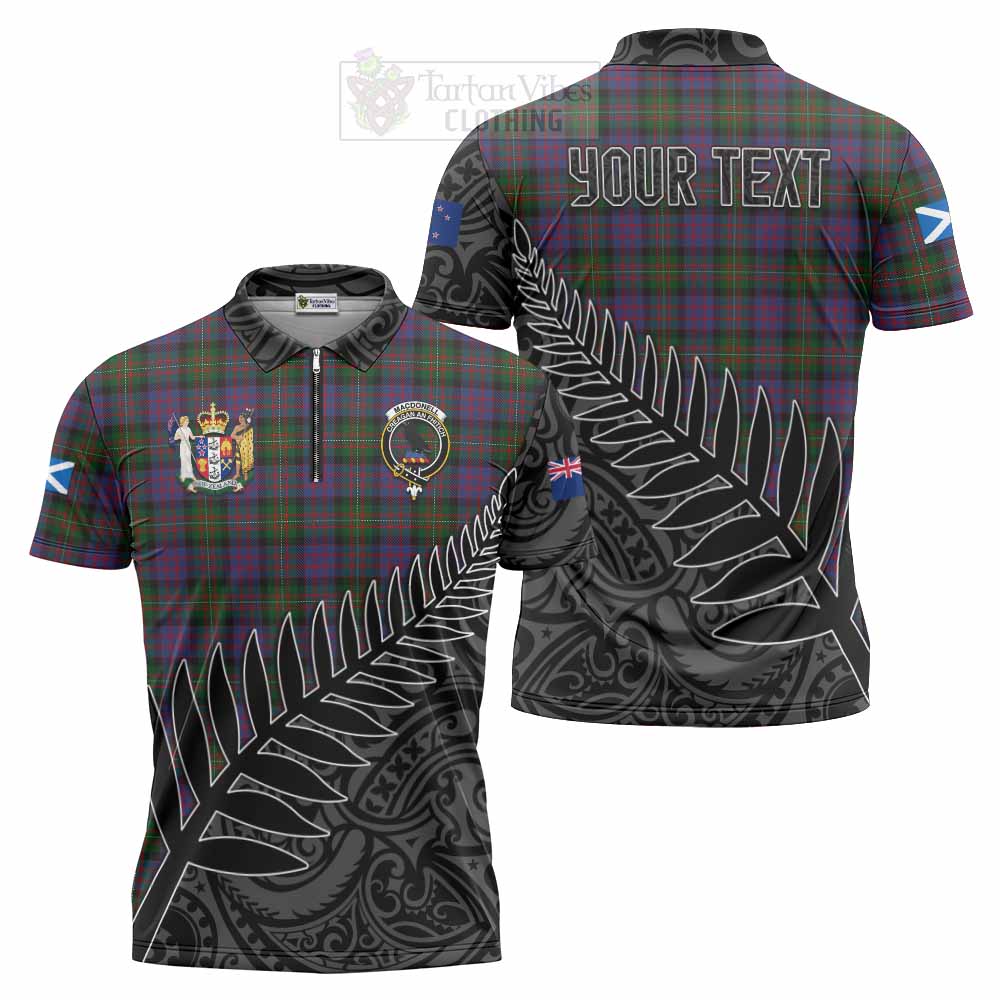 Tartan Vibes Clothing MacDonell (McDonell) Crest Tartan Zipper Polo Shirt with New Zealand Silver Fern Half Style