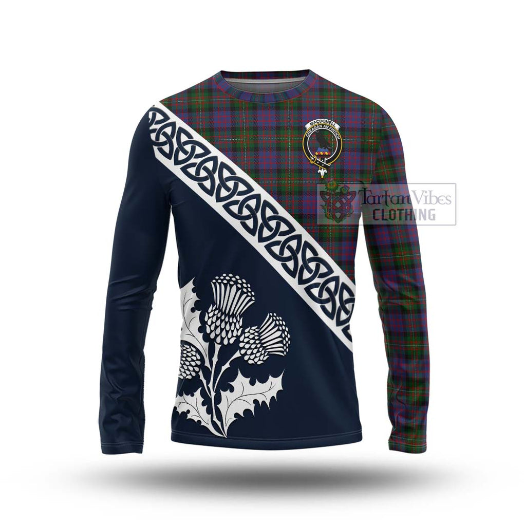 Tartan Vibes Clothing MacDonell (McDonell) Tartan Long Sleeve T-Shirt Featuring Thistle and Scotland Map