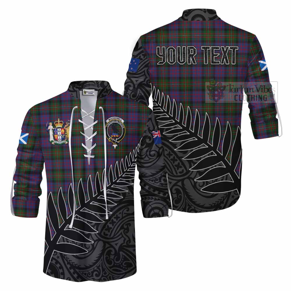 Tartan Vibes Clothing MacDonell (McDonell) Crest Tartan Ghillie Kilt Shirt with New Zealand Silver Fern Half Style