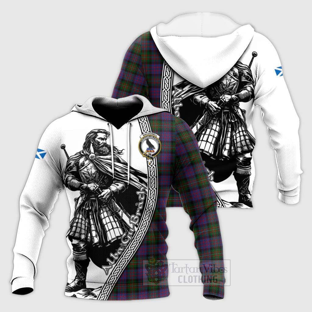 Tartan Vibes Clothing MacDonell (McDonell) Tartan Clan Crest Knitted Hoodie with Highlander Warrior Celtic Style