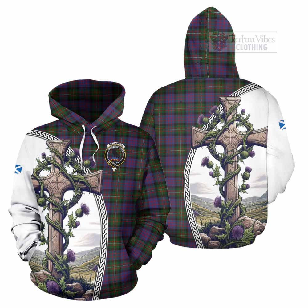 Tartan Vibes Clothing MacDonell (McDonell) Tartan Hoodie with Family Crest and St. Andrew's Cross Accented by Thistle Vines