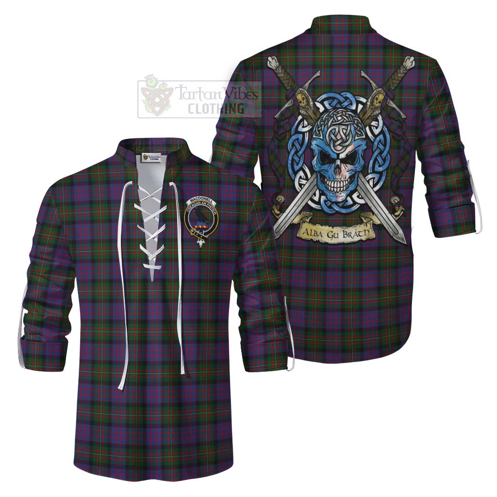 Tartan Vibes Clothing MacDonell (McDonell) Tartan Ghillie Kilt Shirt with Family Crest Celtic Skull Style