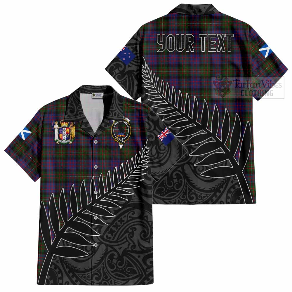 Tartan Vibes Clothing MacDonell (McDonell) Crest Tartan Short Sleeve Button Shirt with New Zealand Silver Fern Half Style