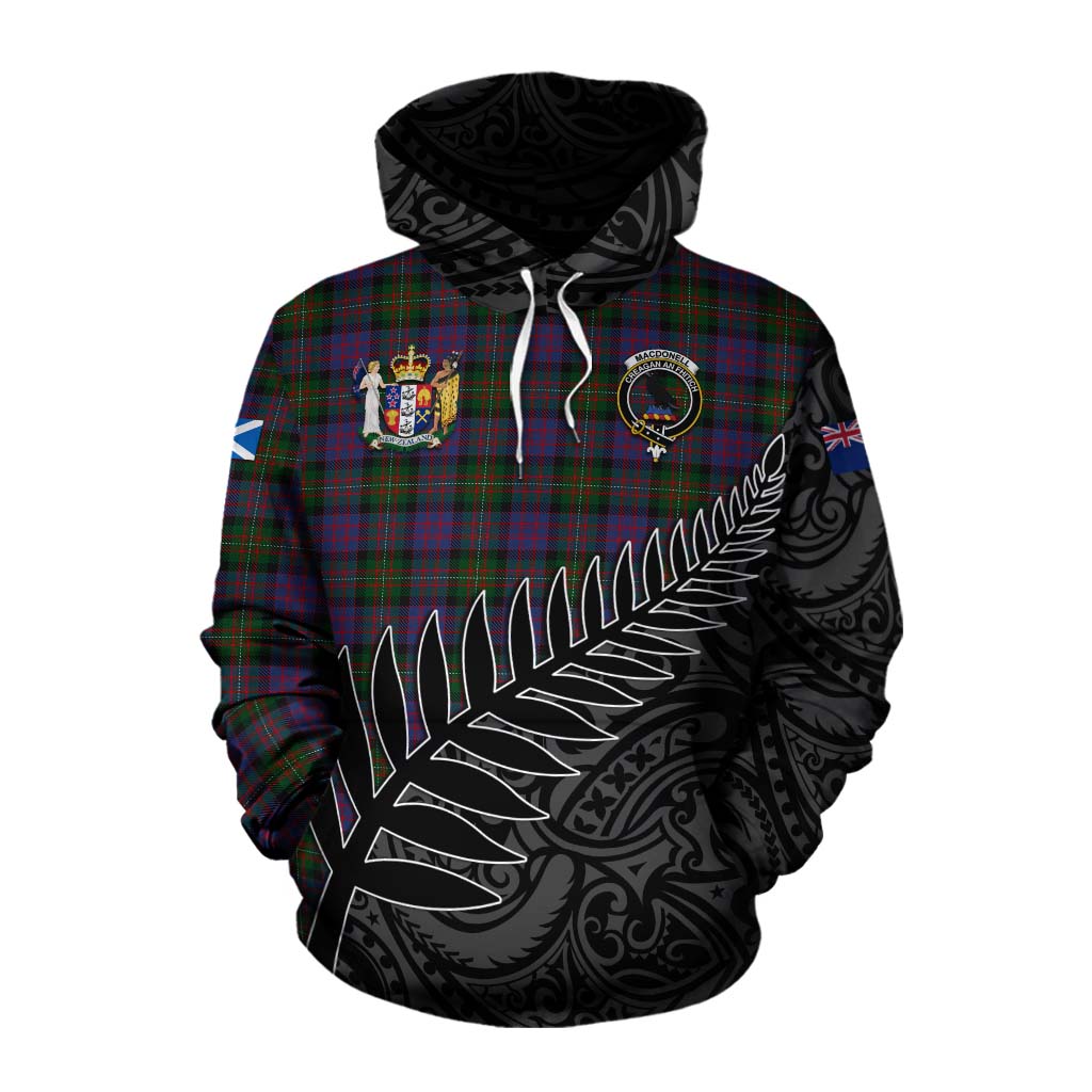 Tartan Vibes Clothing MacDonell (McDonell) Crest Tartan Cotton Hoodie with New Zealand Silver Fern Half Style