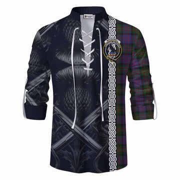 MacDonell (McDonell) Tartan Ghillie Kilt Shirt with Family Crest Cross Sword Thistle Celtic Vibes Men - Tartan Vibes Clothing