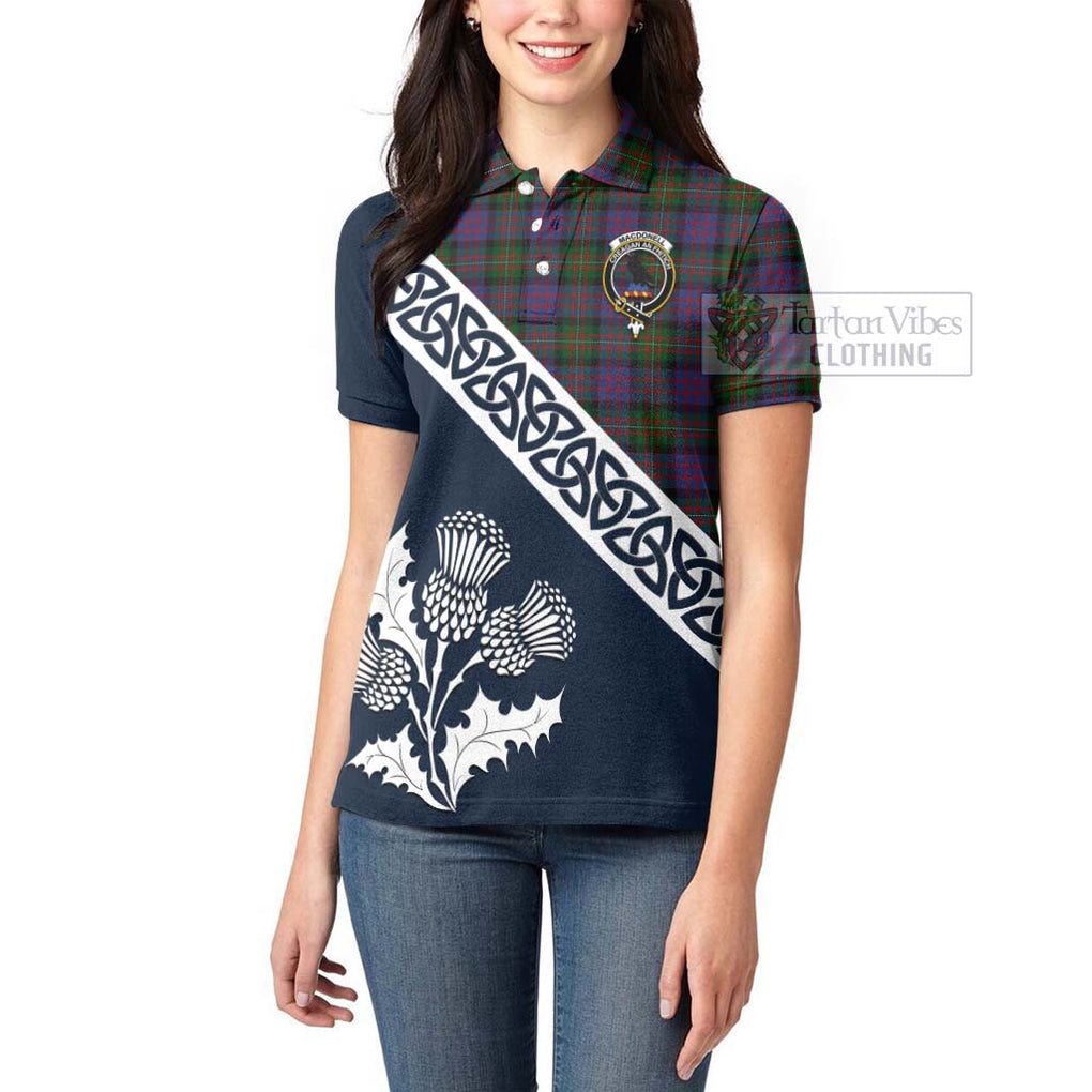 Tartan Vibes Clothing MacDonell (McDonell) Tartan Women's Polo Shirt Featuring Thistle and Scotland Map