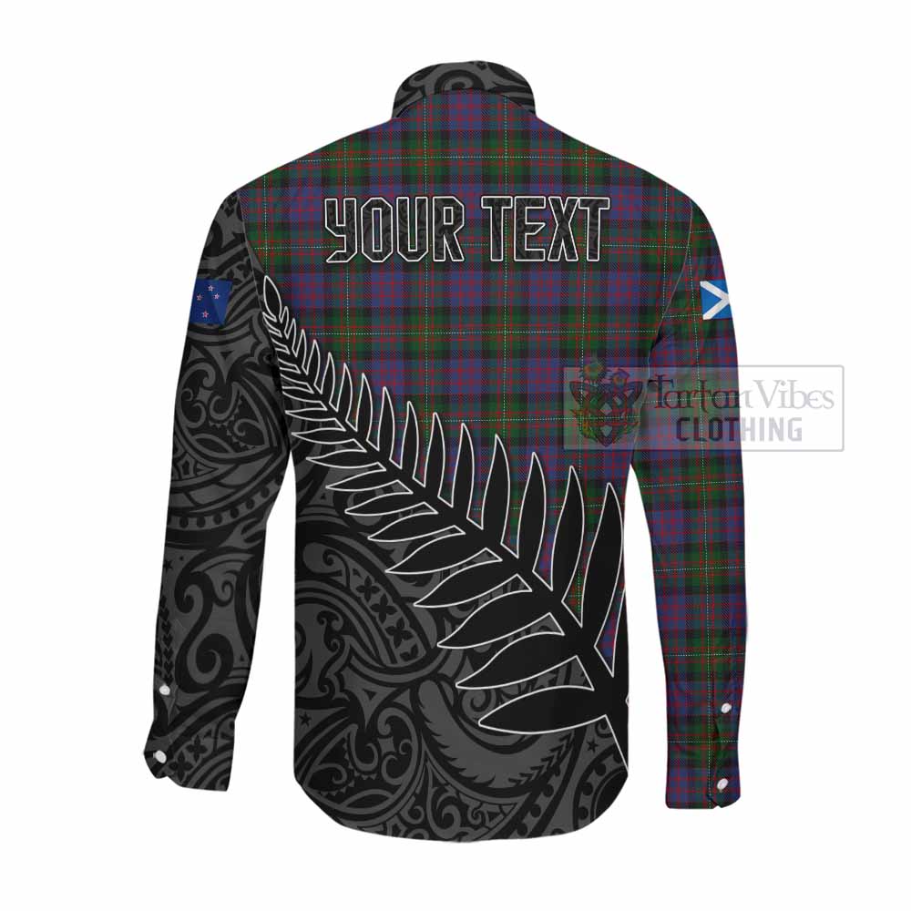 Tartan Vibes Clothing MacDonell (McDonell) Crest Tartan Long Sleeve Button Shirt with New Zealand Silver Fern Half Style