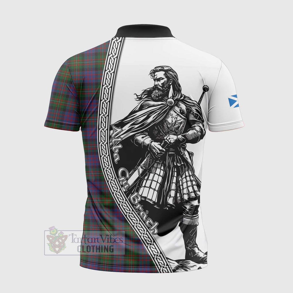 Tartan Vibes Clothing MacDonell (McDonell) Tartan Clan Crest Zipper Polo Shirt with Highlander Warrior Celtic Style