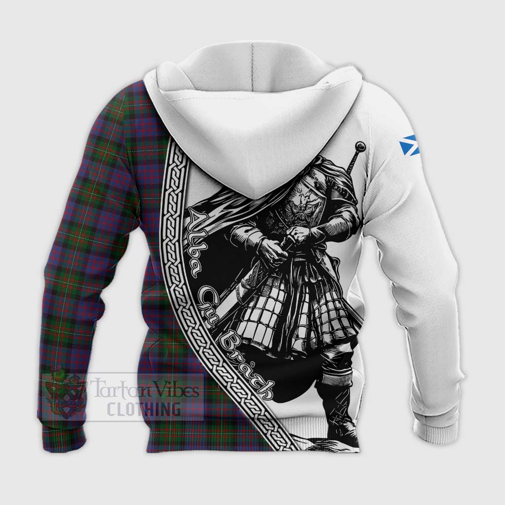 Tartan Vibes Clothing MacDonell (McDonell) Tartan Clan Crest Knitted Hoodie with Highlander Warrior Celtic Style