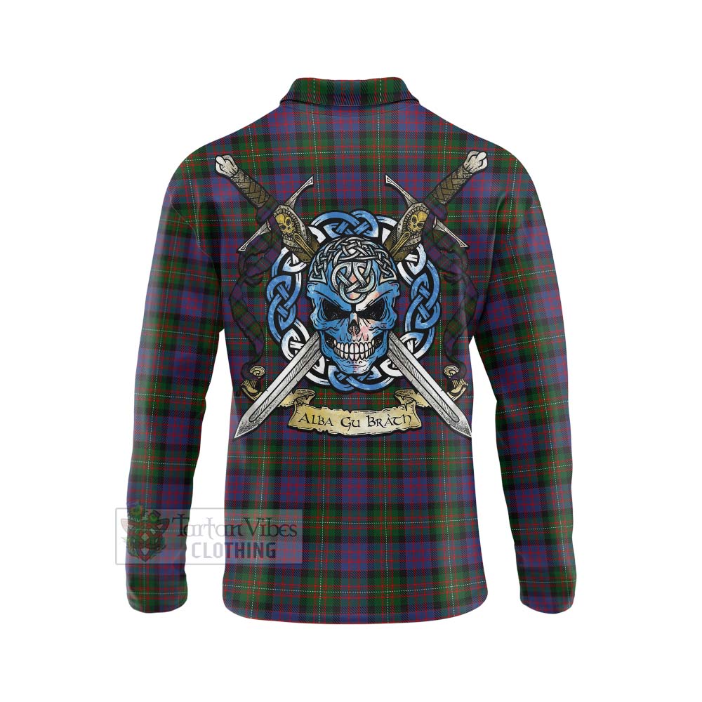 Tartan Vibes Clothing MacDonell (McDonell) Tartan Long Sleeve Polo Shirt with Family Crest Celtic Skull Style