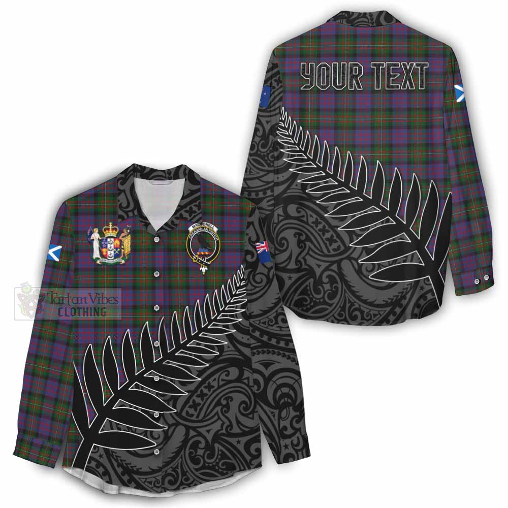 Tartan Vibes Clothing MacDonell (McDonell) Crest Tartan Women's Casual Shirt with New Zealand Silver Fern Half Style