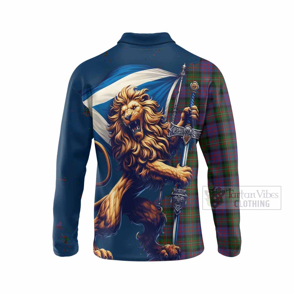 Tartan Vibes Clothing MacDonell (McDonell) Tartan Family Crest Long Sleeve Polo Shirt with Scottish Majestic Lion