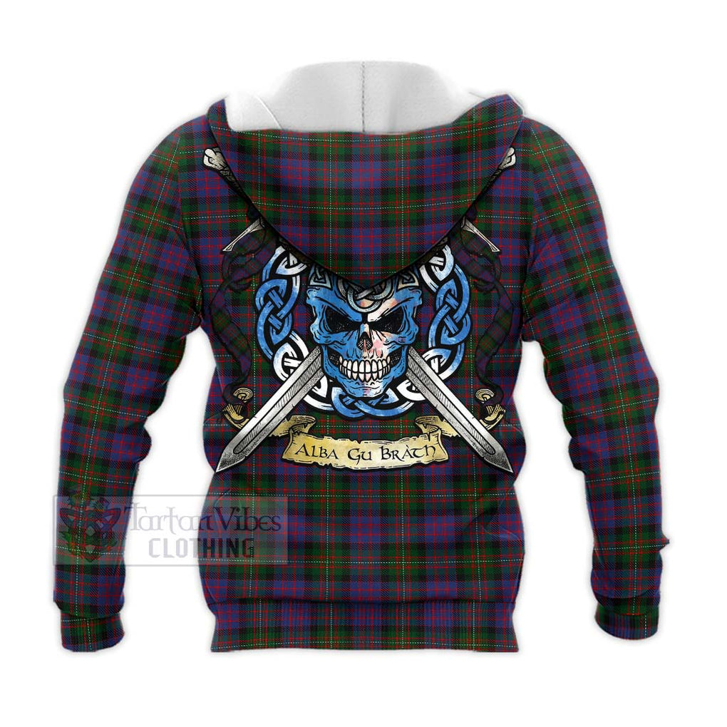 Tartan Vibes Clothing MacDonell (McDonell) Tartan Knitted Hoodie with Family Crest Celtic Skull Style