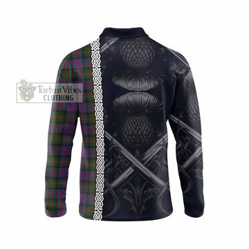 MacDonell (McDonell) Tartan Long Sleeve Polo Shirt with Family Crest Cross Sword Thistle Celtic Vibes - Tartan Vibes Clothing