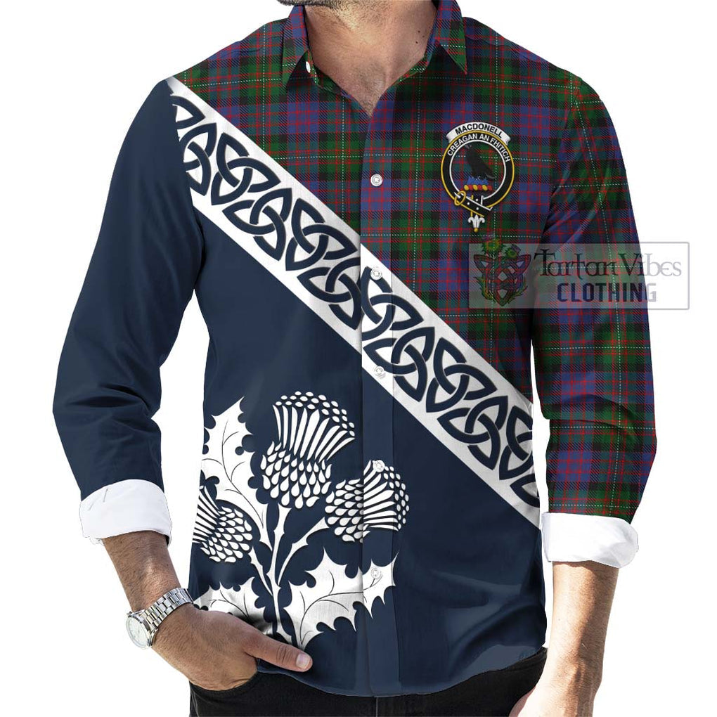 MacDonell (McDonell) Tartan Long Sleeve Button Shirt Featuring Thistle and Scotland Map Men's Shirt - Tartan Vibes Clothing