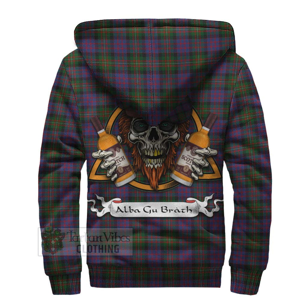 Tartan Vibes Clothing MacDonell (McDonell) Tartan Sherpa Hoodie with Family Crest and Bearded Skull Holding Bottles of Whiskey