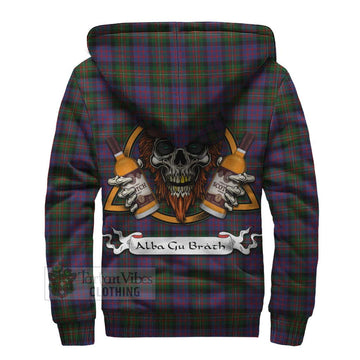 MacDonell (McDonell) Tartan Sherpa Hoodie with Family Crest and Bearded Skull Holding Bottles of Whiskey