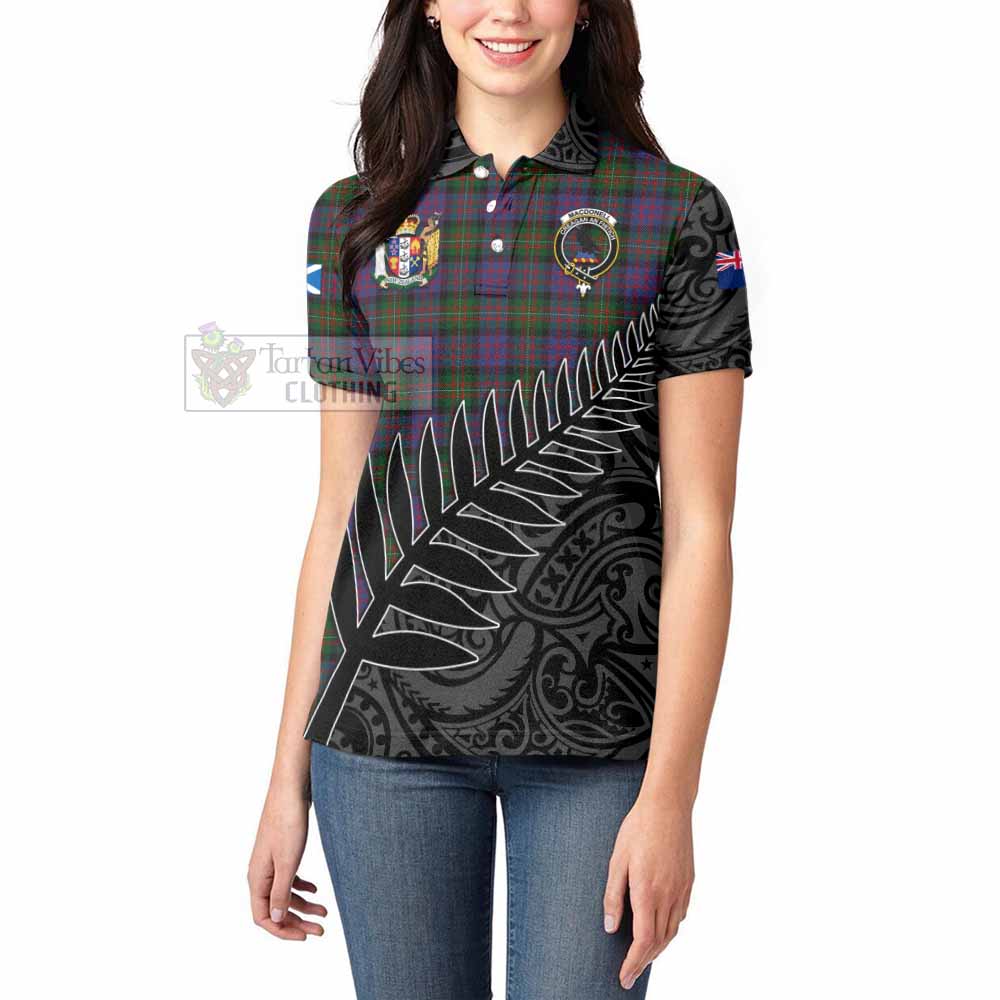 Tartan Vibes Clothing MacDonell (McDonell) Crest Tartan Women's Polo Shirt with New Zealand Silver Fern Half Style