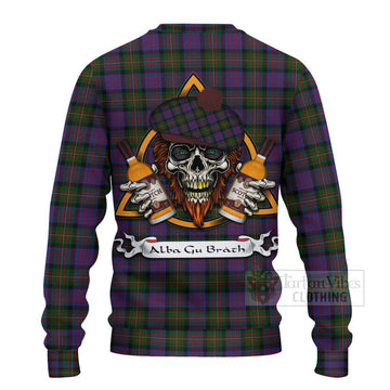 MacDonell (McDonell) Tartan Ugly Sweater with Family Crest and Bearded Skull Holding Bottles of Whiskey