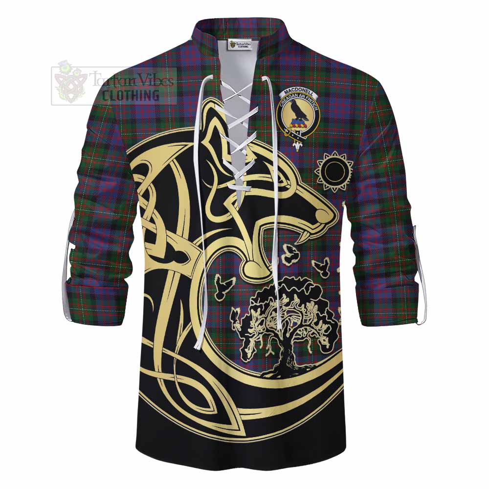 Tartan Vibes Clothing MacDonell (McDonell) Tartan Ghillie Kilt Shirt with Family Crest Celtic Wolf Style