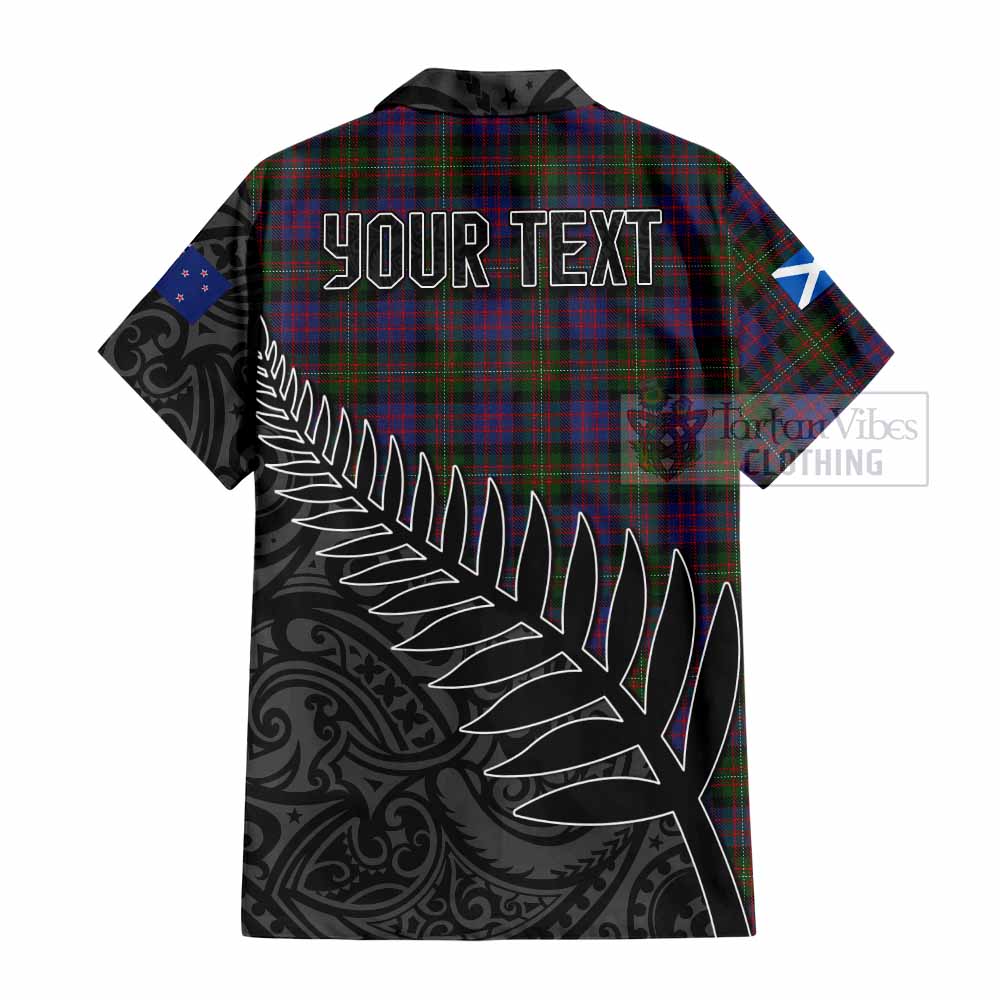 Tartan Vibes Clothing MacDonell (McDonell) Crest Tartan Short Sleeve Button Shirt with New Zealand Silver Fern Half Style