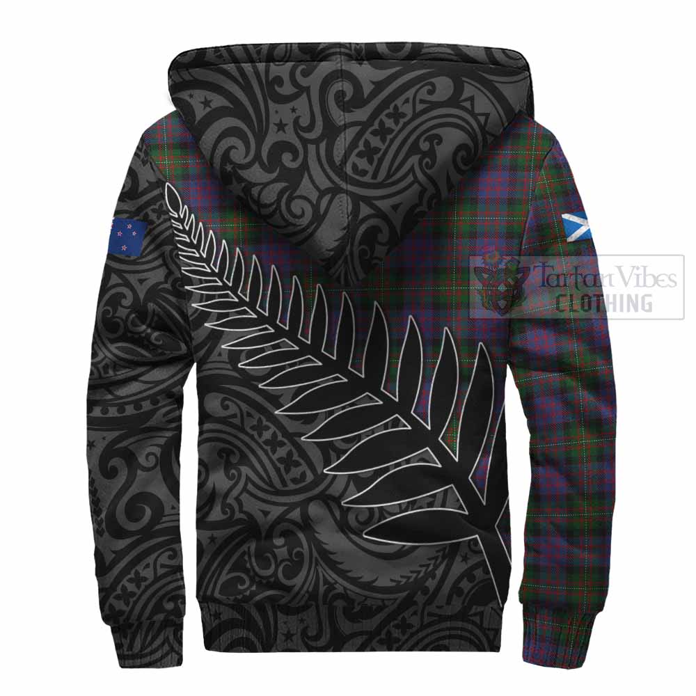 Tartan Vibes Clothing MacDonell (McDonell) Crest Tartan Sherpa Hoodie with New Zealand Silver Fern Half Style