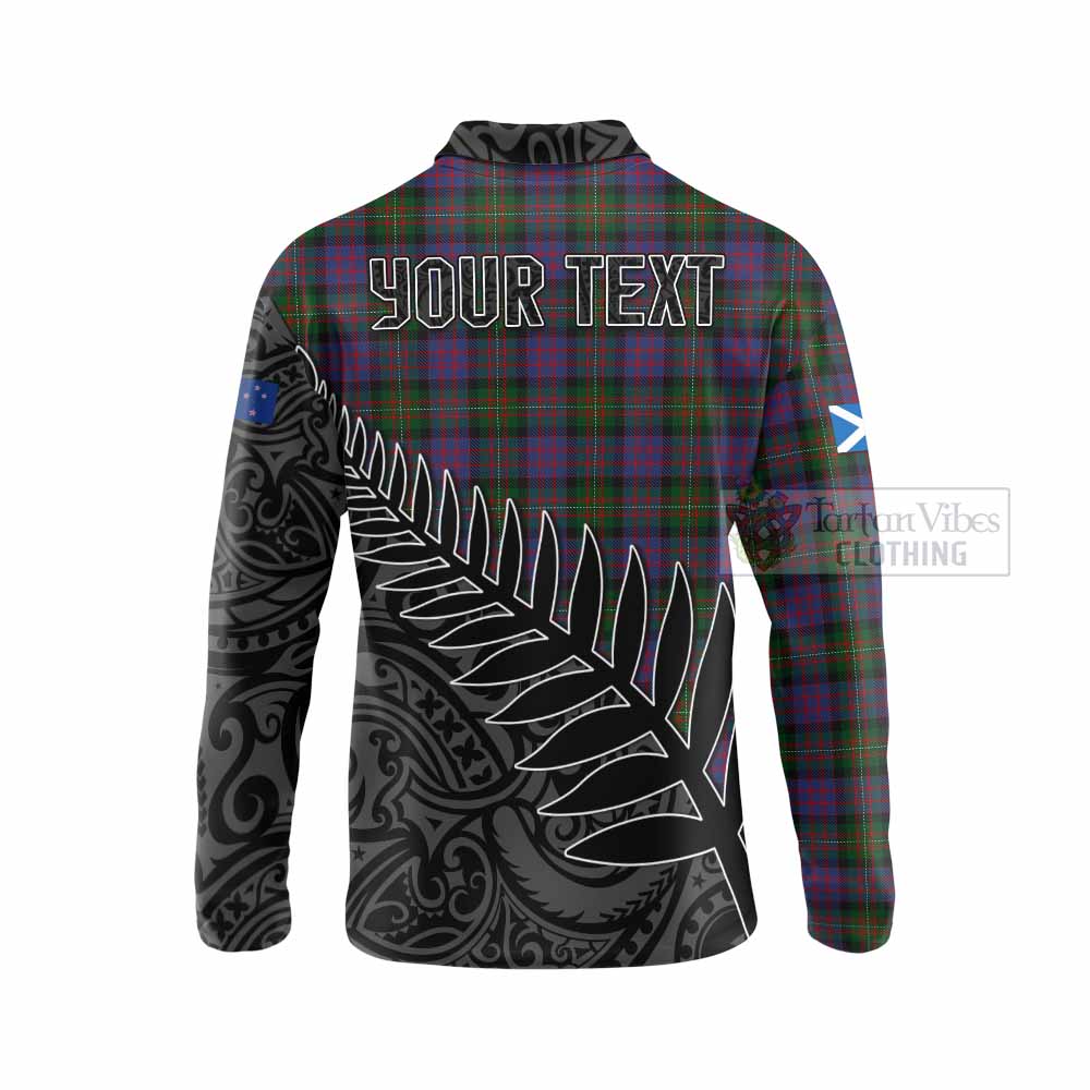 Tartan Vibes Clothing MacDonell (McDonell) Crest Tartan Long Sleeve Polo Shirt with New Zealand Silver Fern Half Style