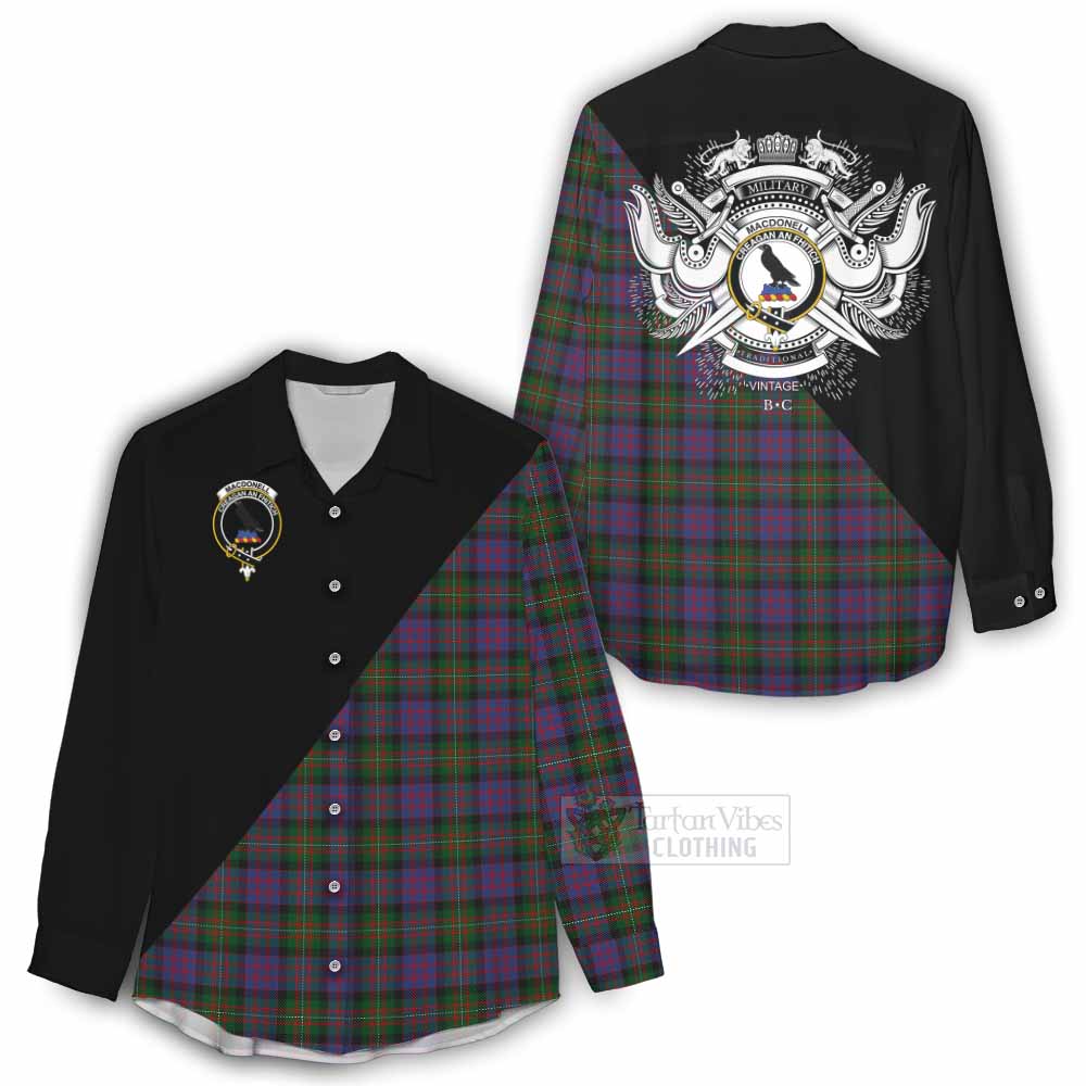 Tartan Vibes Clothing MacDonell (McDonell) Tartan Women's Casual Shirt with Family Crest and Military Logo Style