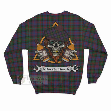 MacDonell (McDonell) Tartan Sweatshirt with Family Crest and Bearded Skull Holding Bottles of Whiskey