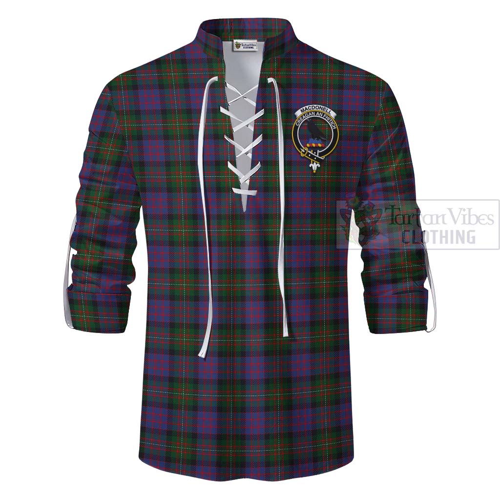 Tartan Vibes Clothing MacDonell (McDonell) Tartan Ghillie Kilt Shirt with Family Crest and Bearded Skull Holding Bottles of Whiskey