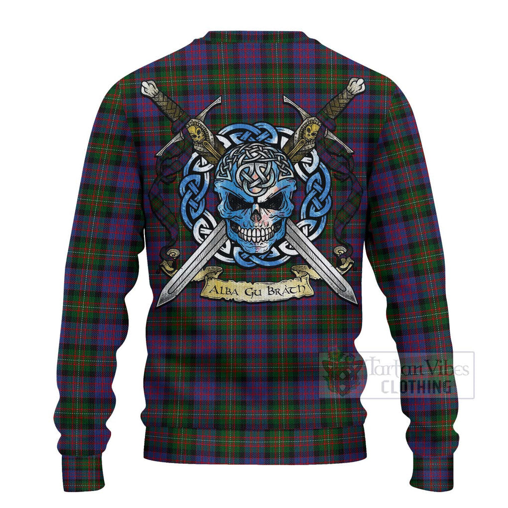 Tartan Vibes Clothing MacDonell (McDonell) Tartan Knitted Sweater with Family Crest Celtic Skull Style