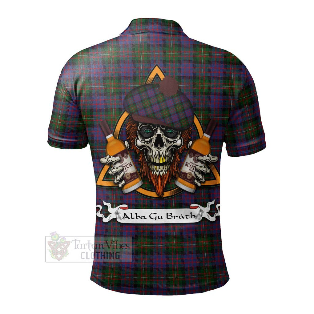 Tartan Vibes Clothing MacDonell (McDonell) Tartan Polo Shirt with Family Crest and Bearded Skull Holding Bottles of Whiskey