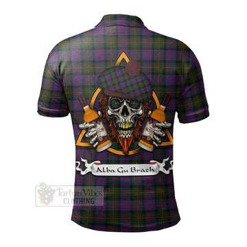 MacDonell (McDonell) Tartan Polo Shirt with Family Crest and Bearded Skull Holding Bottles of Whiskey