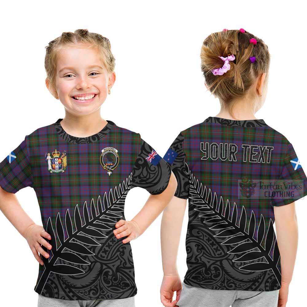 Tartan Vibes Clothing MacDonell (McDonell) Crest Tartan Kid T-Shirt with New Zealand Silver Fern Half Style