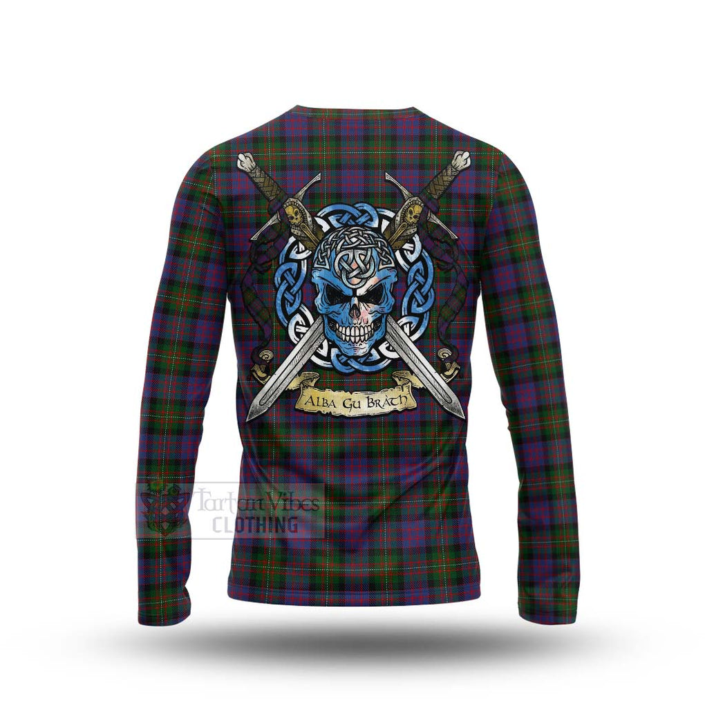 Tartan Vibes Clothing MacDonell (McDonell) Tartan Long Sleeve T-Shirt with Family Crest Celtic Skull Style