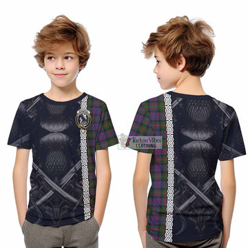 MacDonell (McDonell) Tartan Kid T-Shirt with Family Crest Cross Sword Thistle Celtic Vibes - Tartan Vibes Clothing