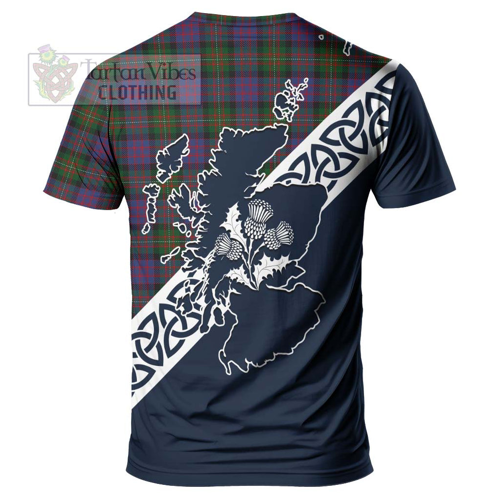 MacDonell (McDonell) Tartan T-Shirt Featuring Thistle and Scotland Map